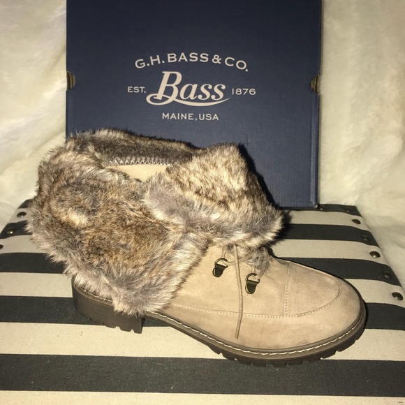 Bass Shoes - New 2 way Wear GH Bass Faux Suede Fur Boots Taupe